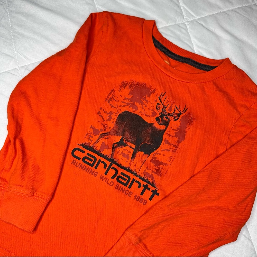Carhartt Boys Long Sleeve Deer Graphic Tee 4T Blaze Orange